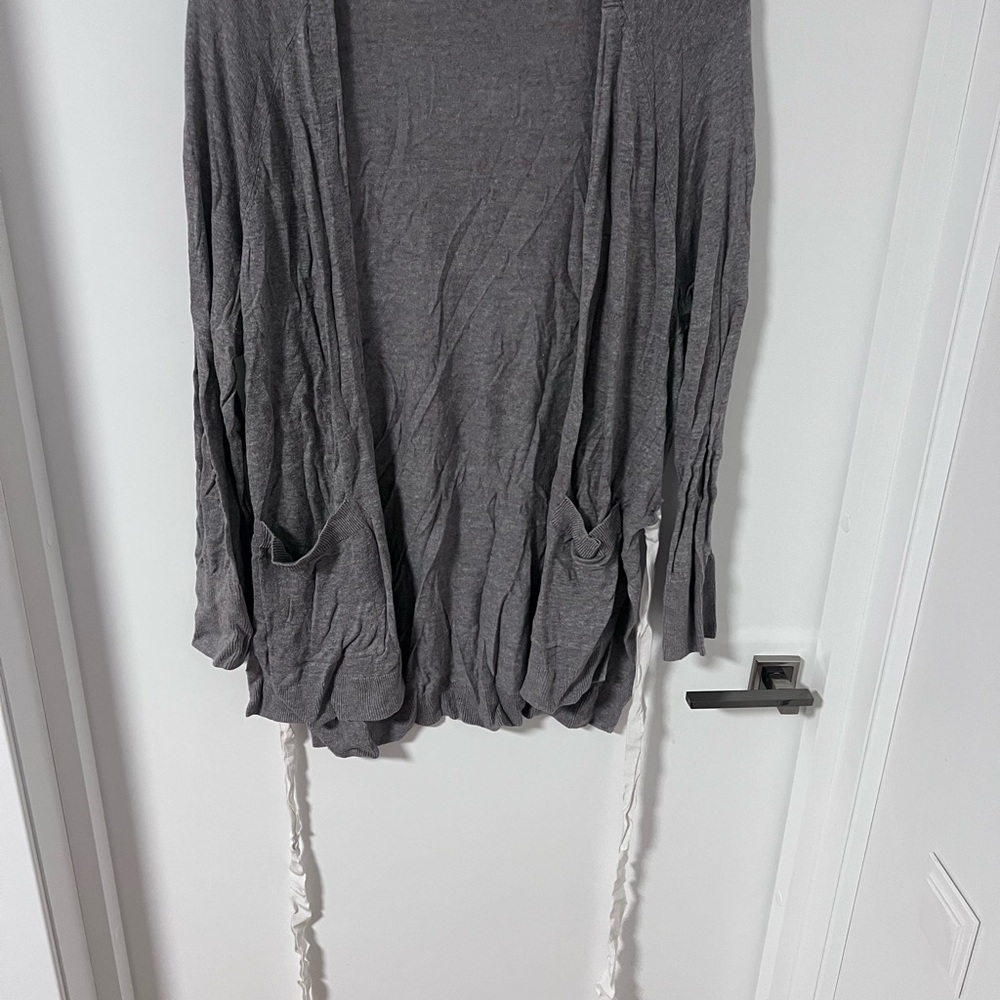 Gray Draped Cardigan with Pockets